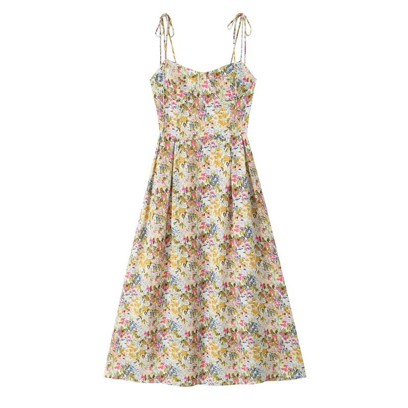 Summer Floral Print Sling Pleated Dress Women - Image 2