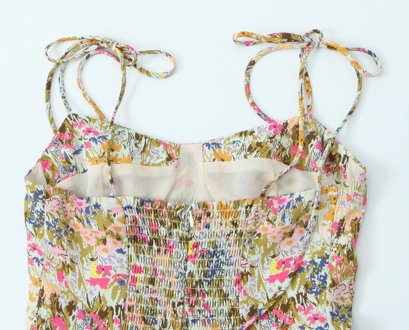 Summer Floral Print Sling Pleated Dress Women - Image 4