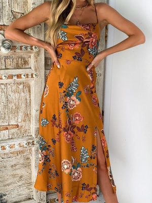 Chic Off-Shoulder Split Summer Print Dress