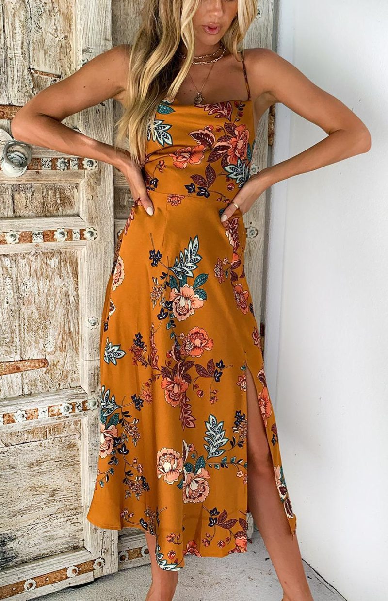 Chic Off-Shoulder Split Summer Print Dress