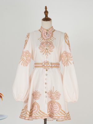 Stand Collar Printed Button Shirt Dress Women
