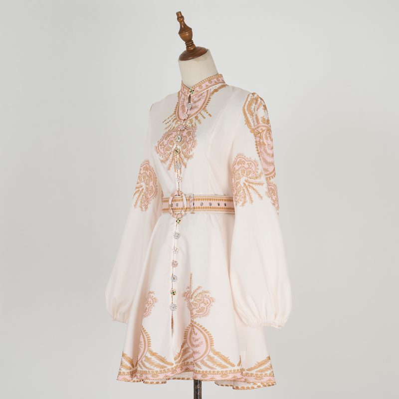 Stand Collar Printed Button Shirt Dress Women - Image 2