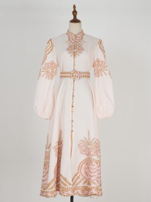 Women’s Stand Collar Printed Maxi Shirt Dress