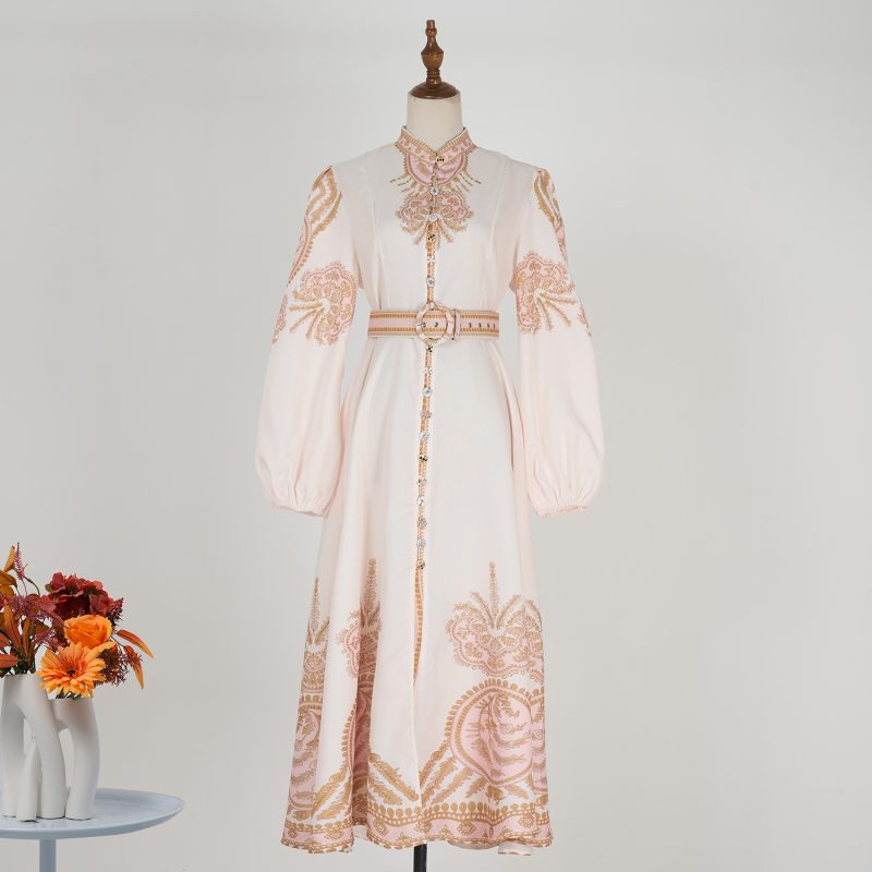 Women’s Stand Collar Printed Maxi Shirt Dress - Image 2