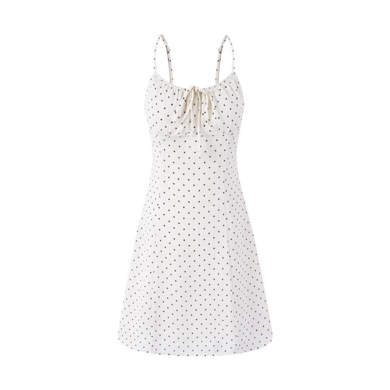 White Polka Dot Slimming Spring Sling Dress