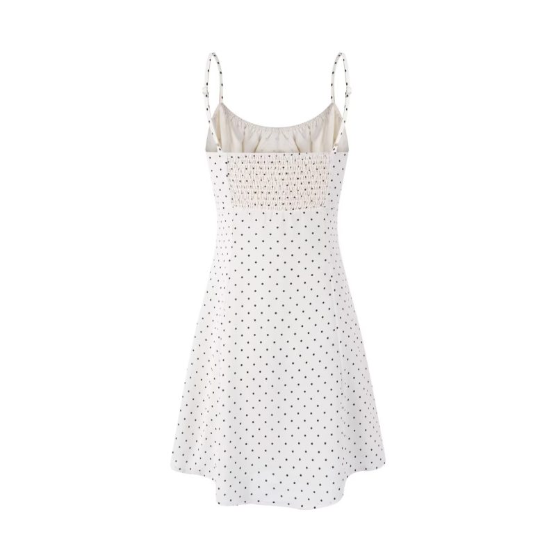 White Polka Dot Slimming Spring Sling Dress - Image 2