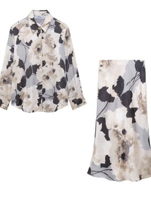 Silk Satin Printed Shirt and Midi Set
