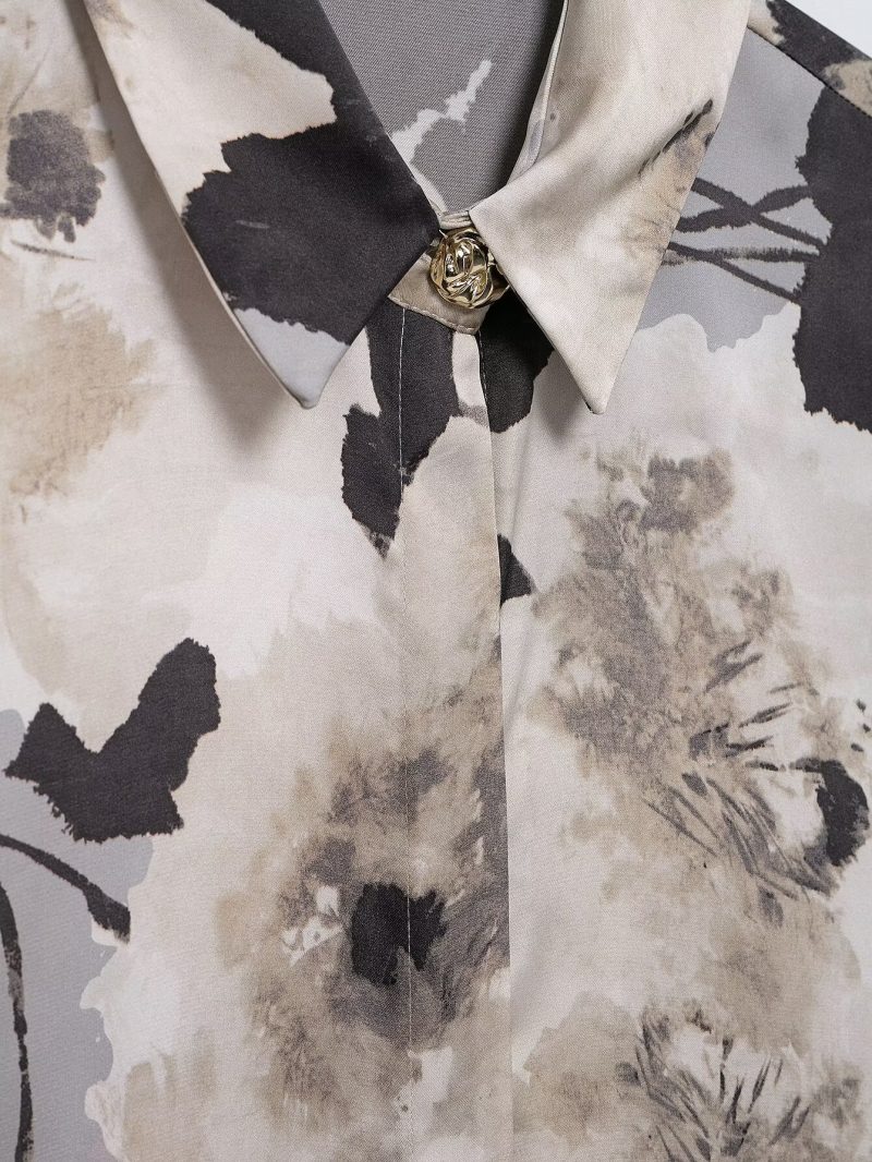 Silk Satin Printed Shirt and Midi Set - Image 4