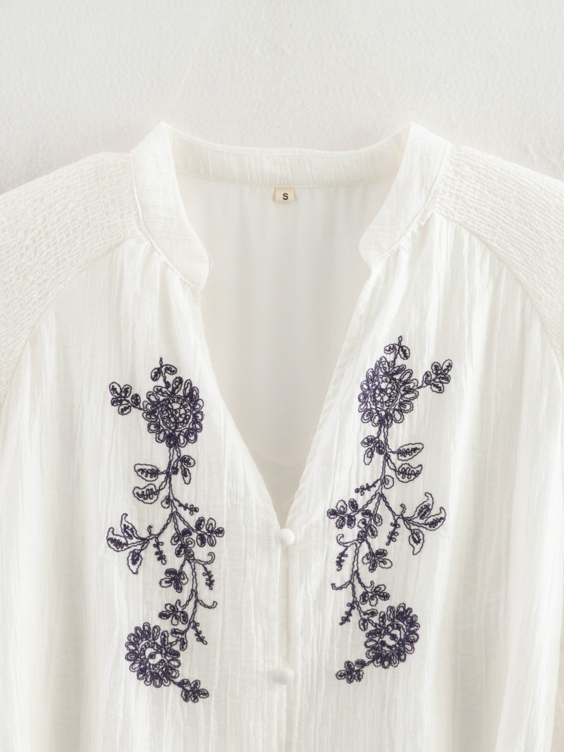Embroidered Floral Belted V Neck Spring Dress - Image 3