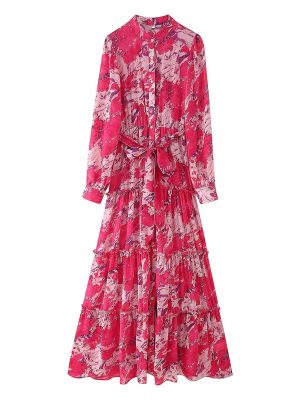 Elegant French Floral V-Neck Waist Dress