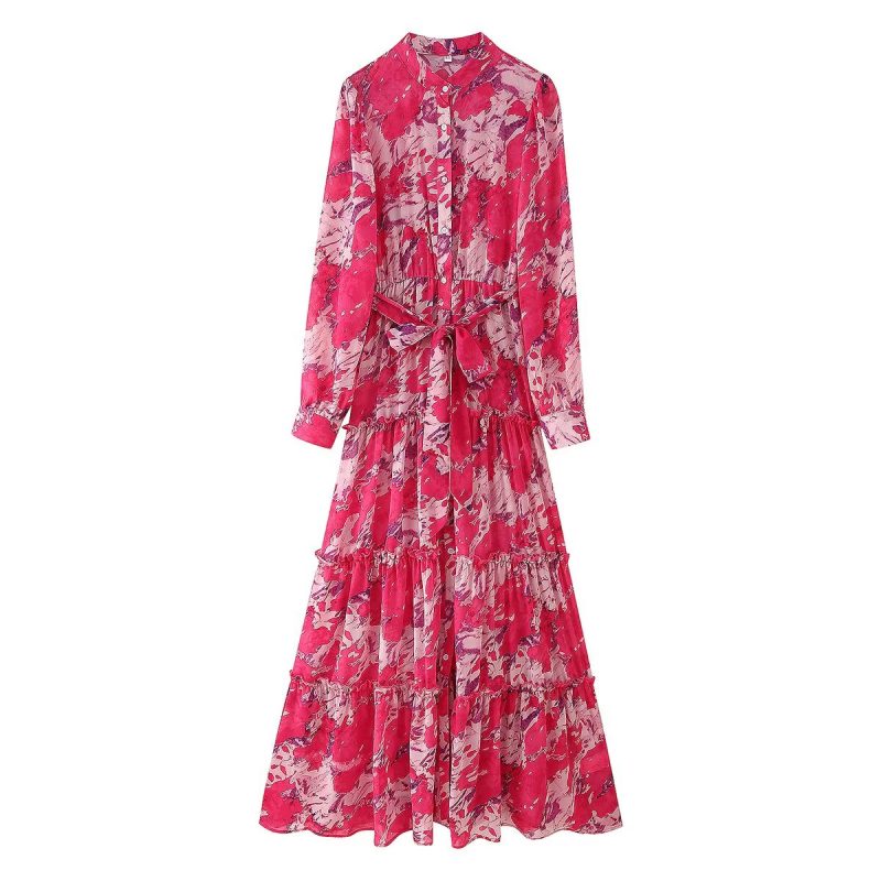 Elegant French Floral V-Neck Waist Dress