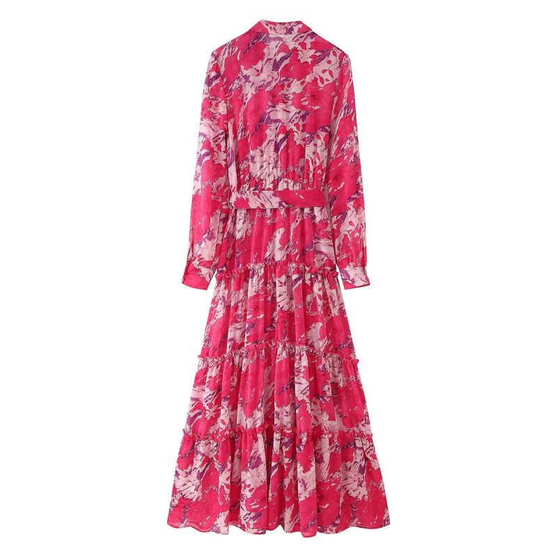 Elegant French Floral V-Neck Waist Dress - Image 2