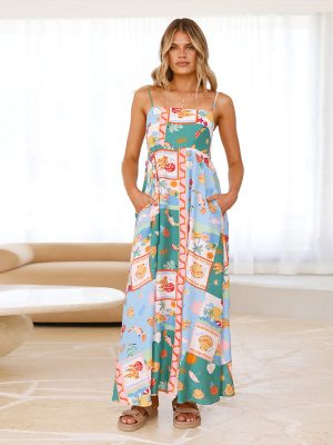 Painted Print High Waist Vacation Swing Dress