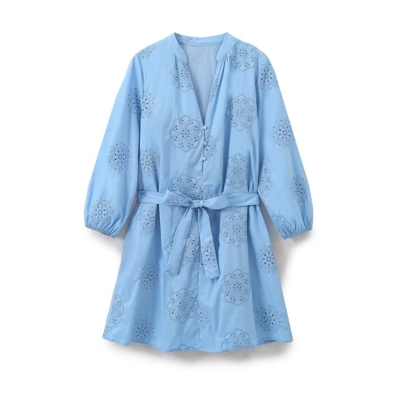Casual Embroidered Poplin Dress for Spring Summer - Image 2