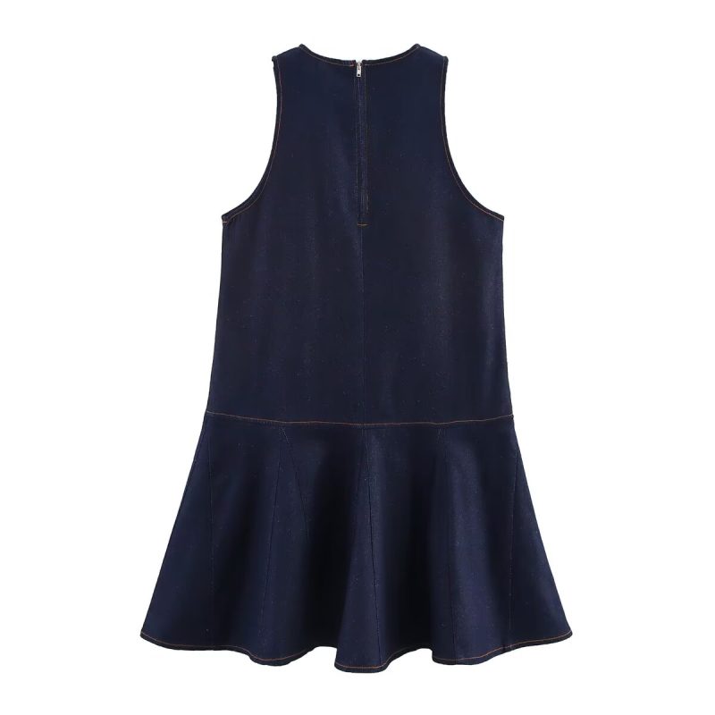Spring Loose Fit Round Neck Denim Vest Dress - Image 2