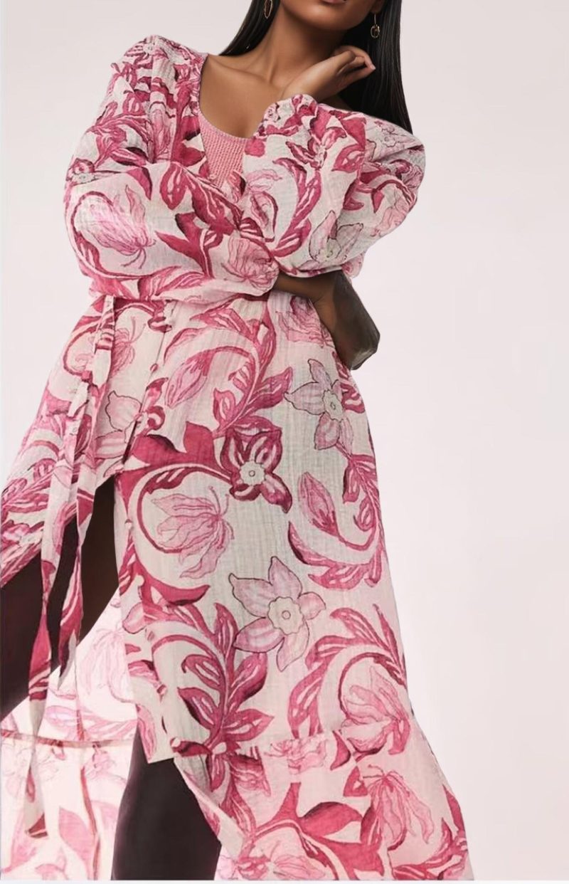 Bohemian Floral Cotton Belted Vacation Dress