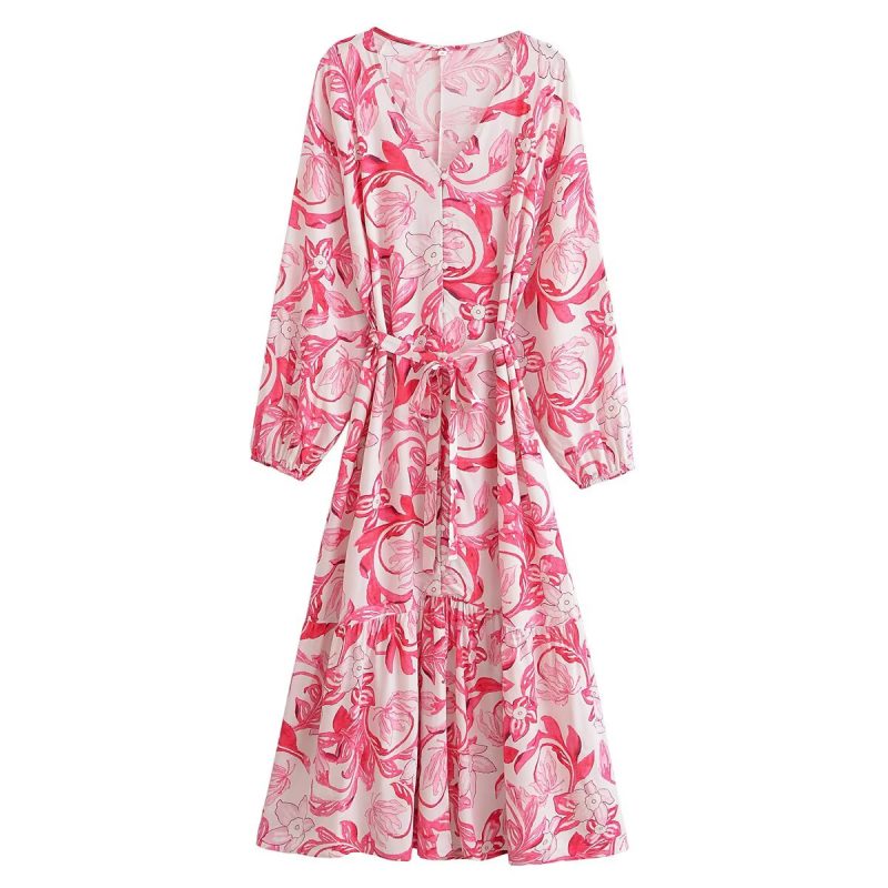 Bohemian Floral Cotton Belted Vacation Dress - Image 2