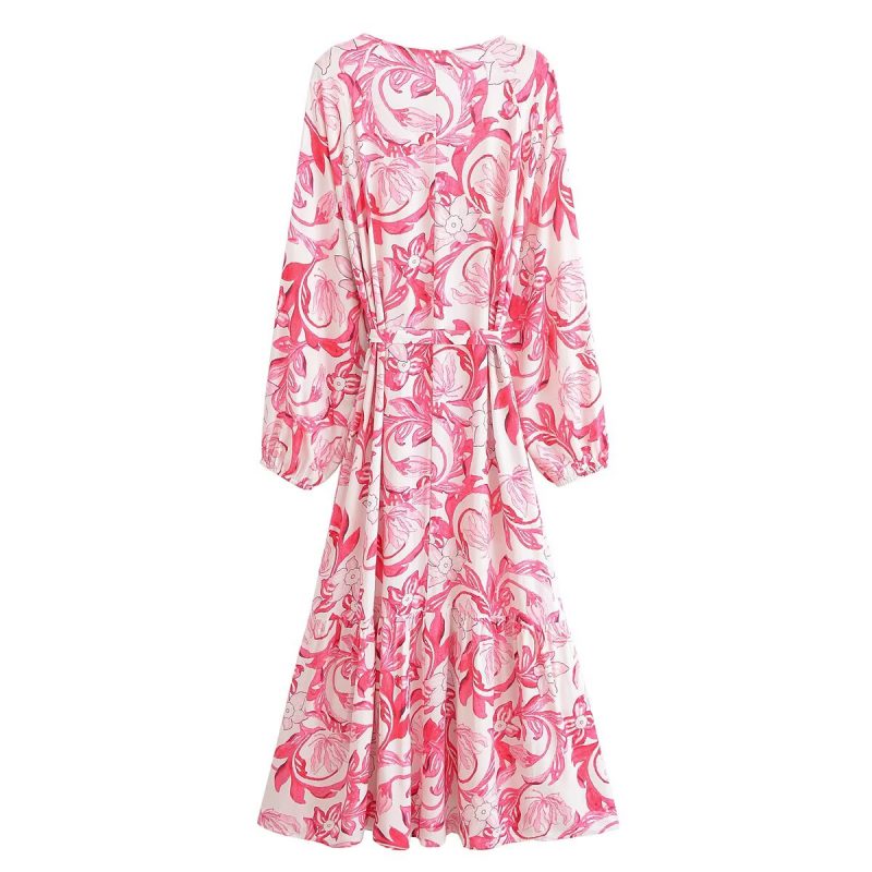Bohemian Floral Cotton Belted Vacation Dress - Image 3