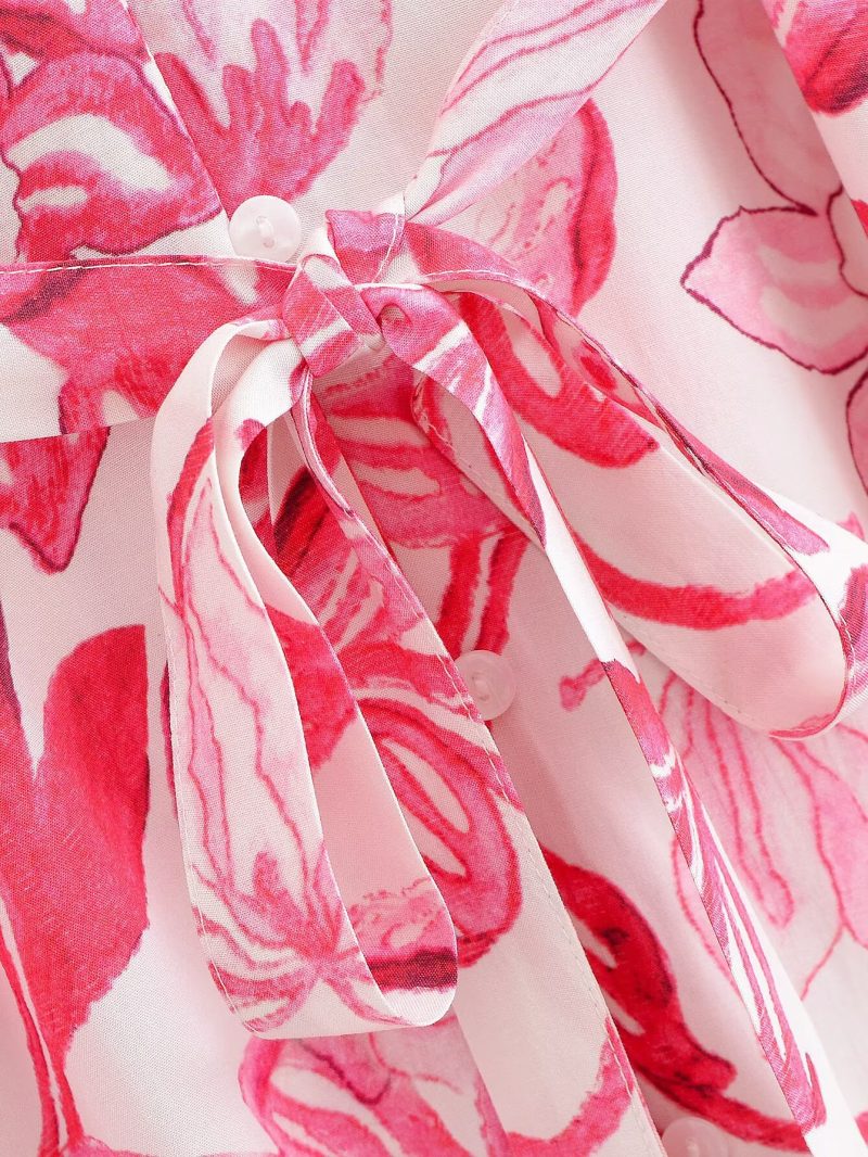 Bohemian Floral Cotton Belted Vacation Dress - Image 4