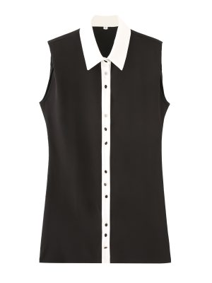 Black White Contrast Padded Shoulder Spring Dress