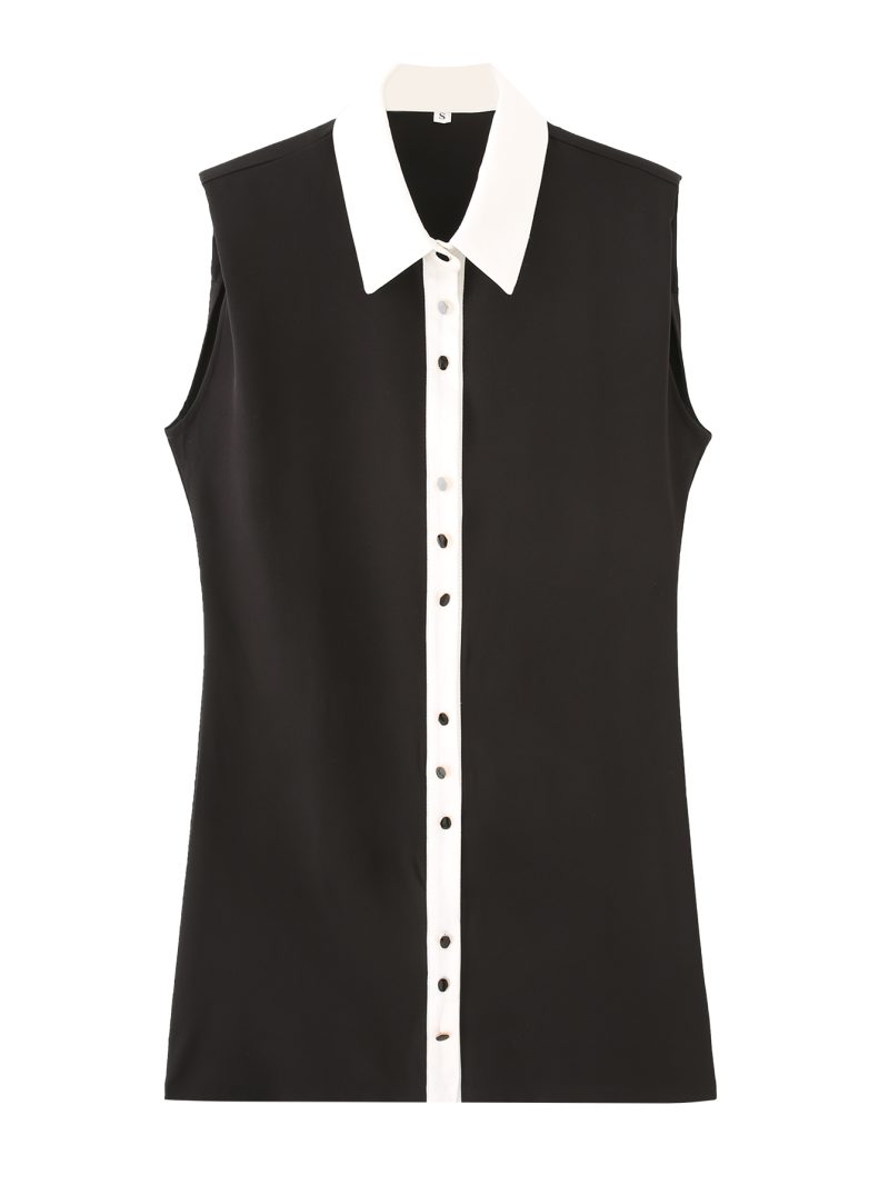 Black White Contrast Padded Shoulder Spring Dress