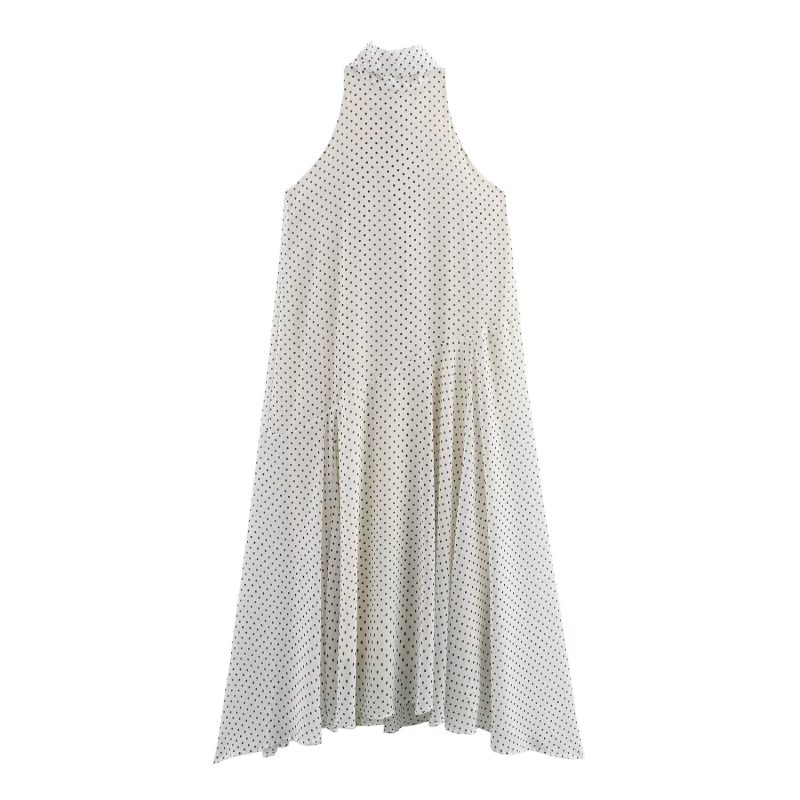 Polka Dot Sleeveless Hanging Collar Summer Dress