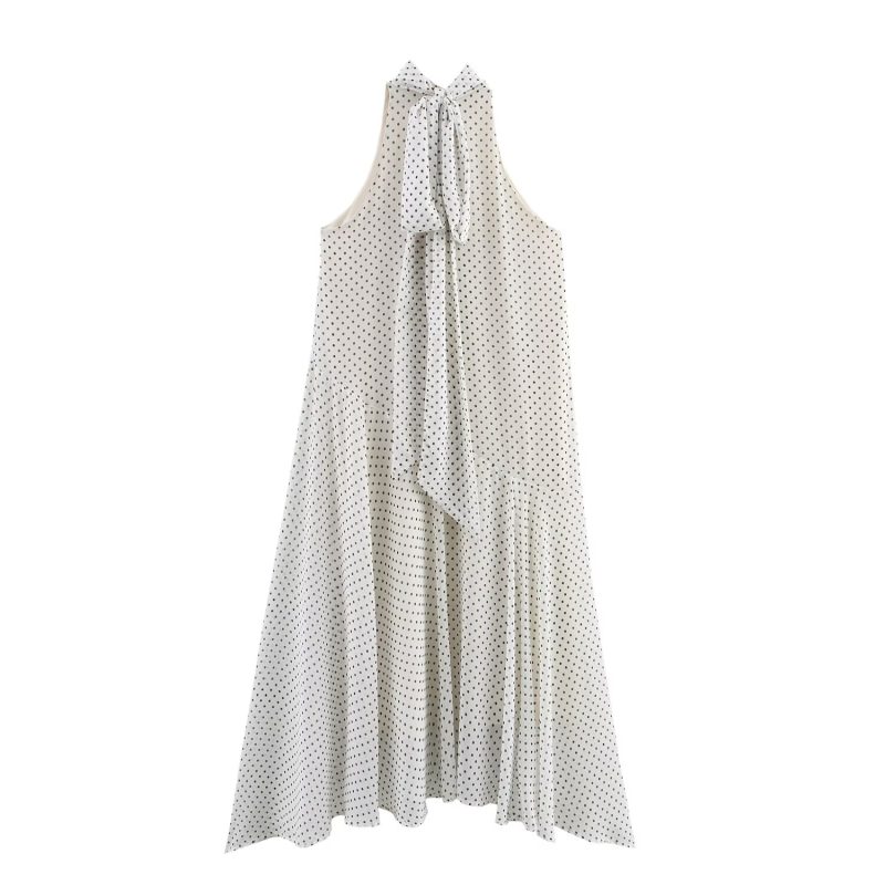 Polka Dot Sleeveless Hanging Collar Summer Dress - Image 2