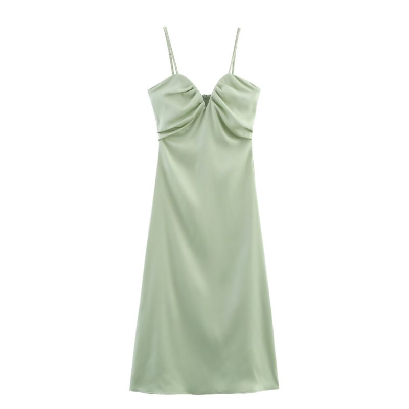 Spring Silk Satin Midi Dress with Heart Collar - Image 2