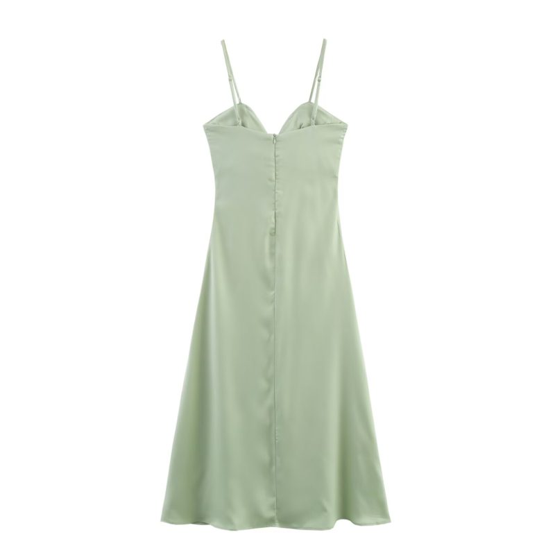 Spring Silk Satin Midi Dress with Heart Collar - Image 3