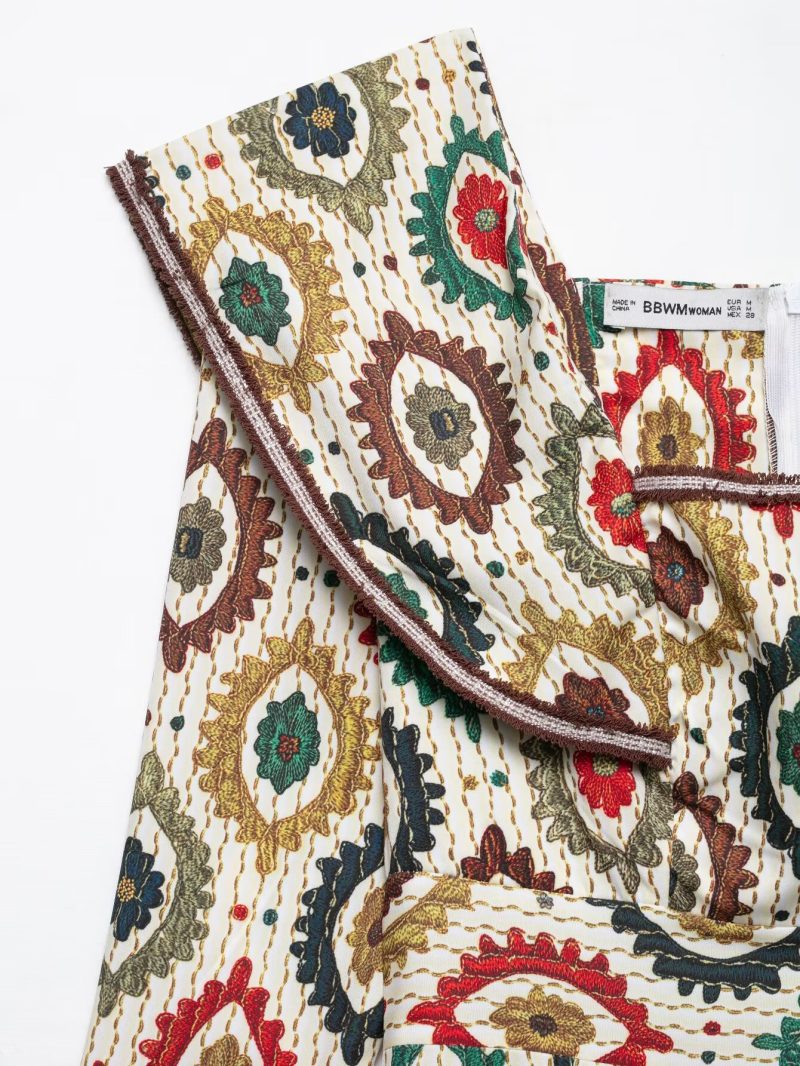 Spring Ethnic Print Ribbon Waist Women’s Dress - Image 3