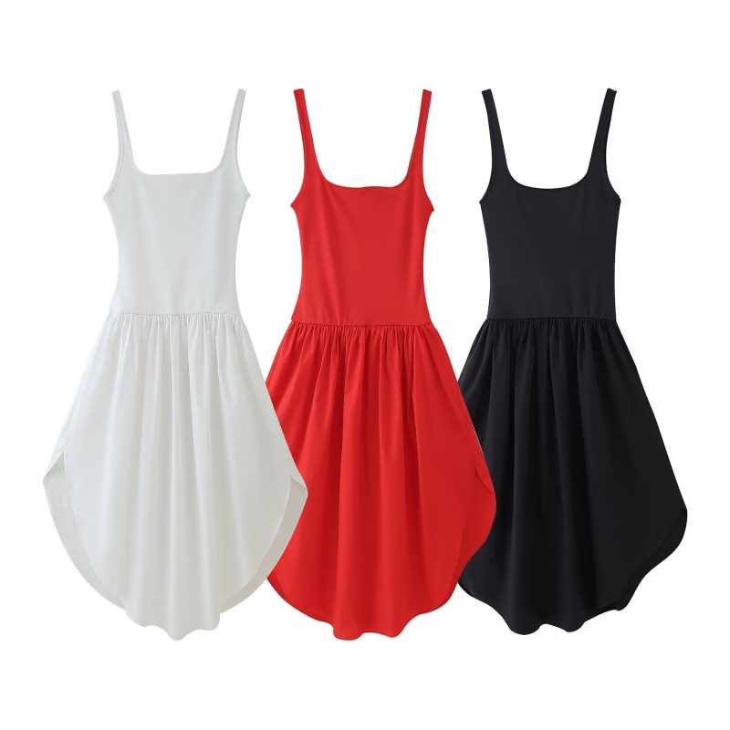 Solid Color Spaghetti Strap Summer Dress - Image 3