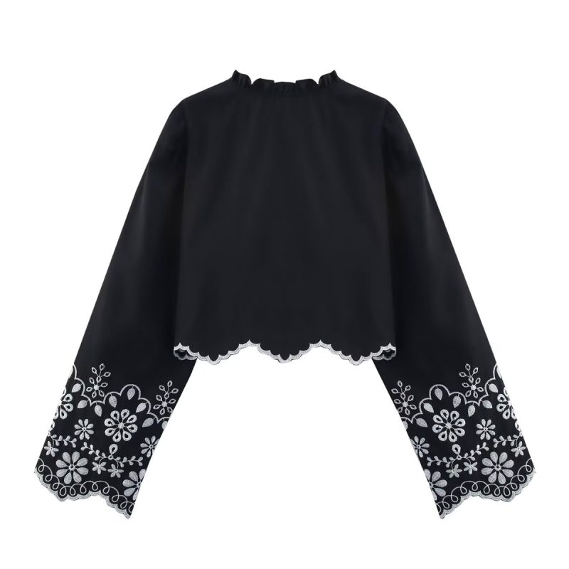 Spring Cutout Embroidered Cotton Blouse for Women - Image 2
