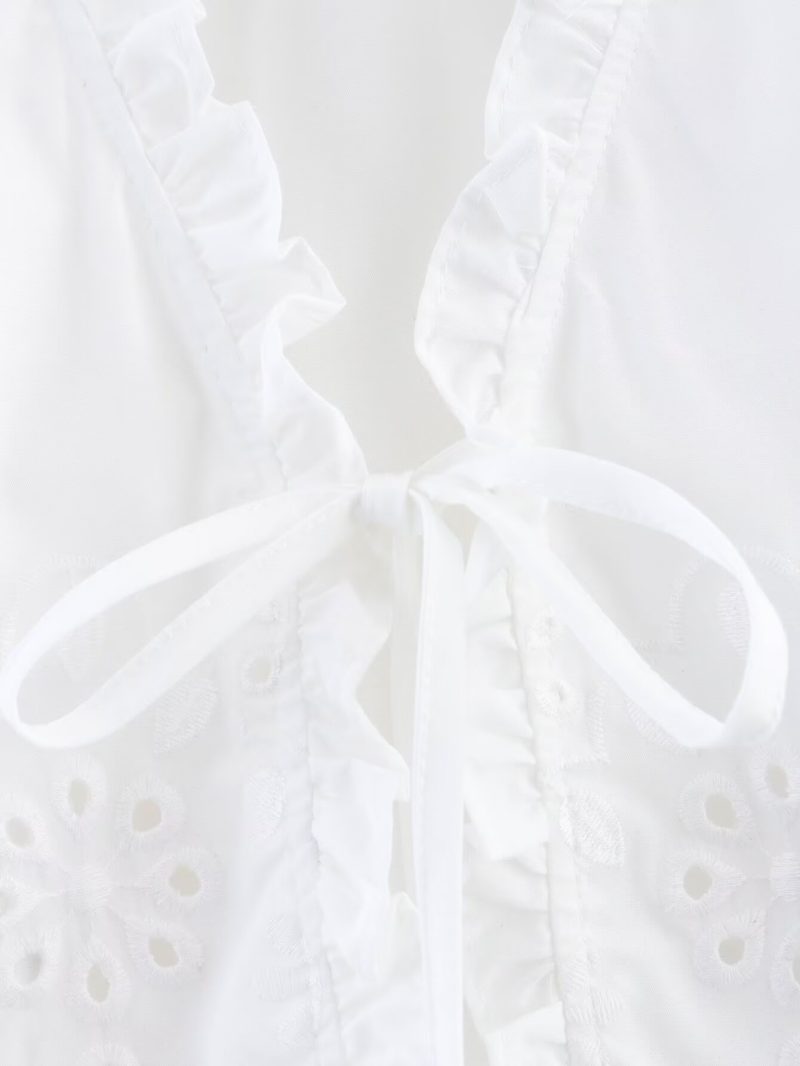 Spring Cutout Embroidered Cotton Blouse for Women - Image 3