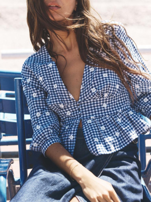 Fashionable Embroidered Plaid Top for Women