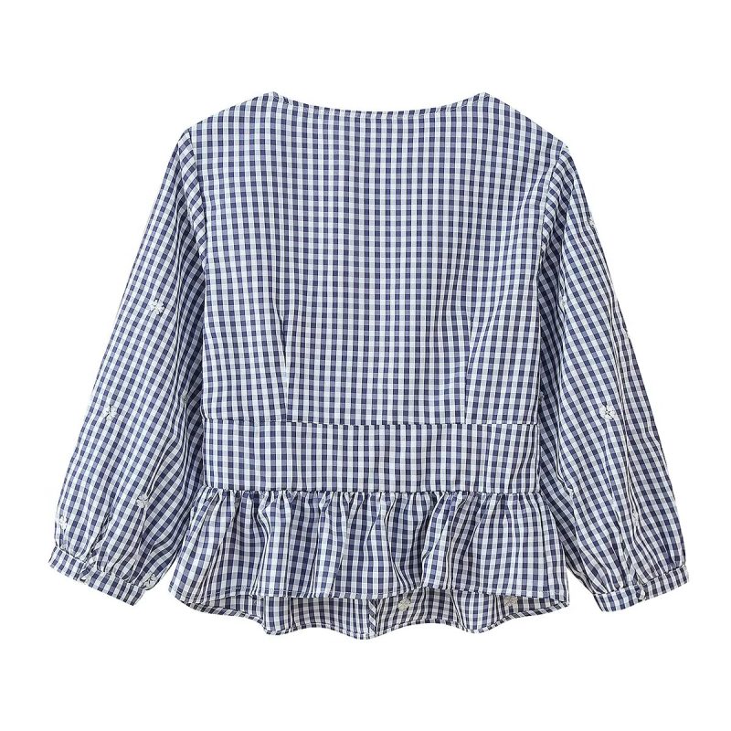 Fashionable Embroidered Plaid Top for Women - Image 3