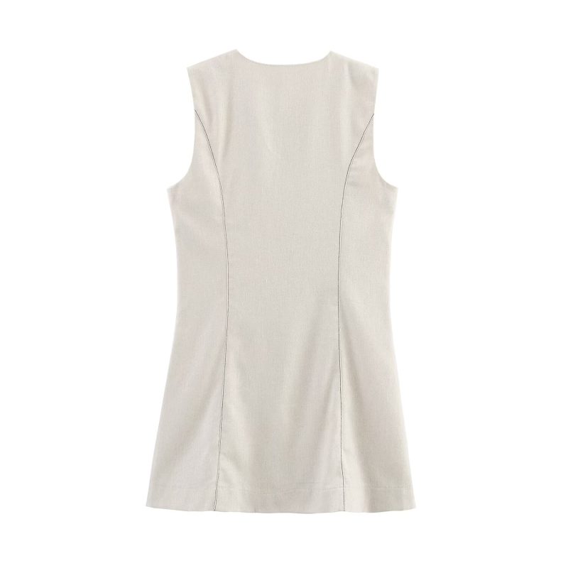 Summer Linen Blend Single Breasted Mini Dress - Image 3