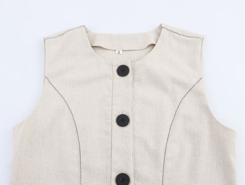 Summer Linen Blend Single Breasted Mini Dress - Image 4