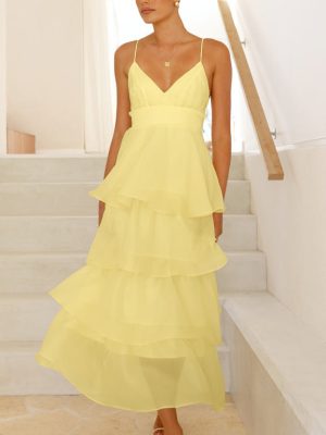 Backless Spaghetti Strap Pleated Lace-Up Party Dress