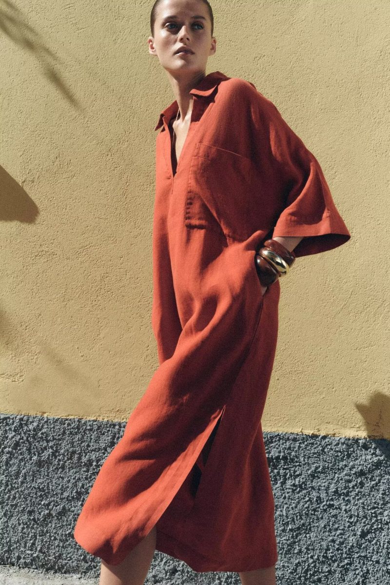 Women’s Solid Polo Collar Casual Shirt Dress - Image 2