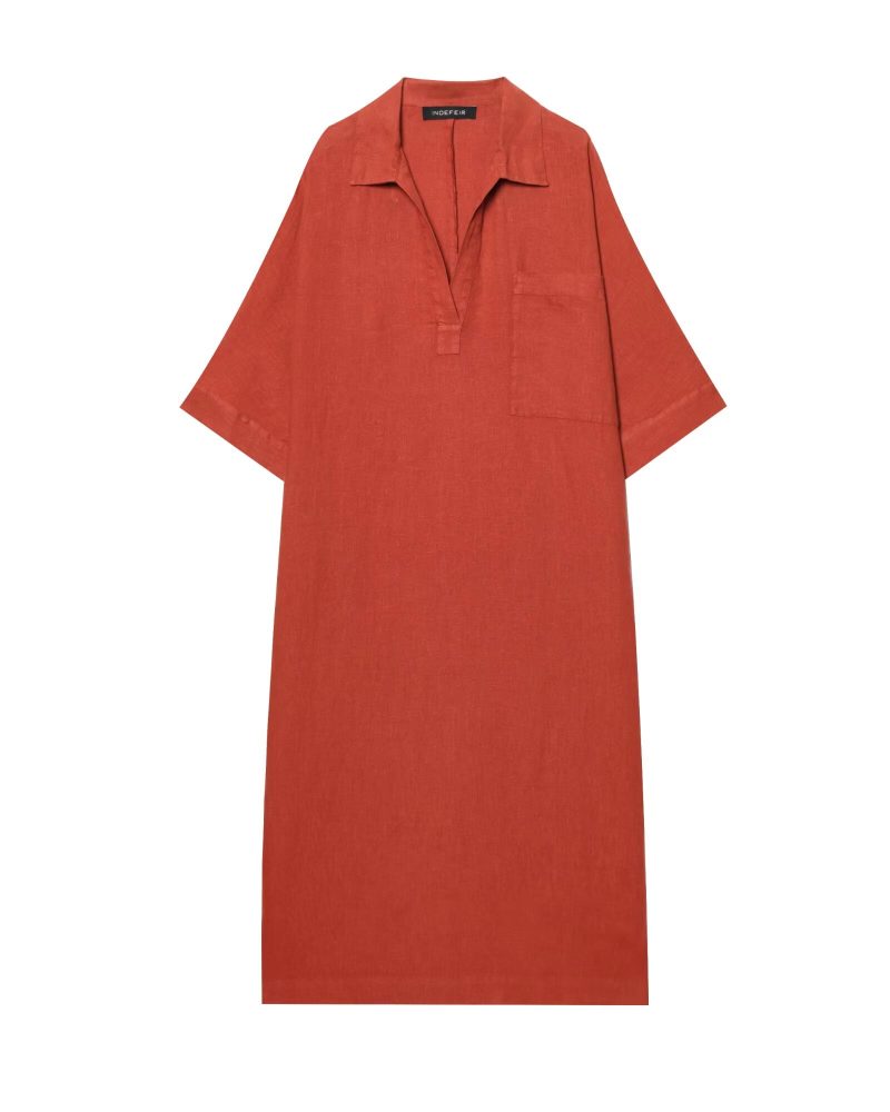 Women’s Solid Polo Collar Casual Shirt Dress - Image 3