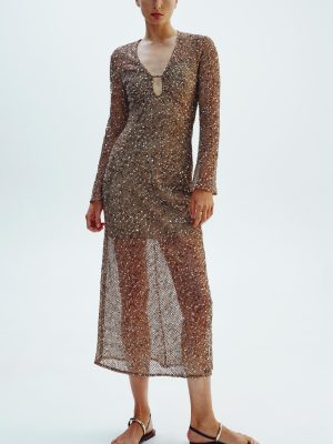 Casual Spring Sequin Shirt Dress for Women