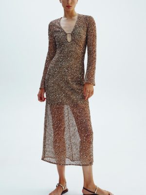 Casual Spring Sequin Shirt Dress for Women