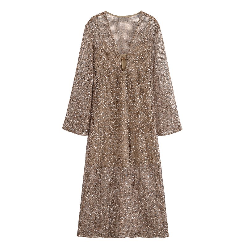 Casual Spring Sequin Shirt Dress for Women - Image 2