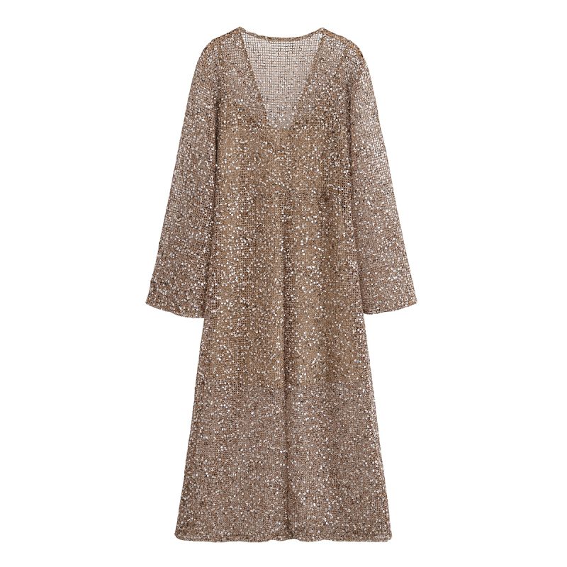 Casual Spring Sequin Shirt Dress for Women - Image 3