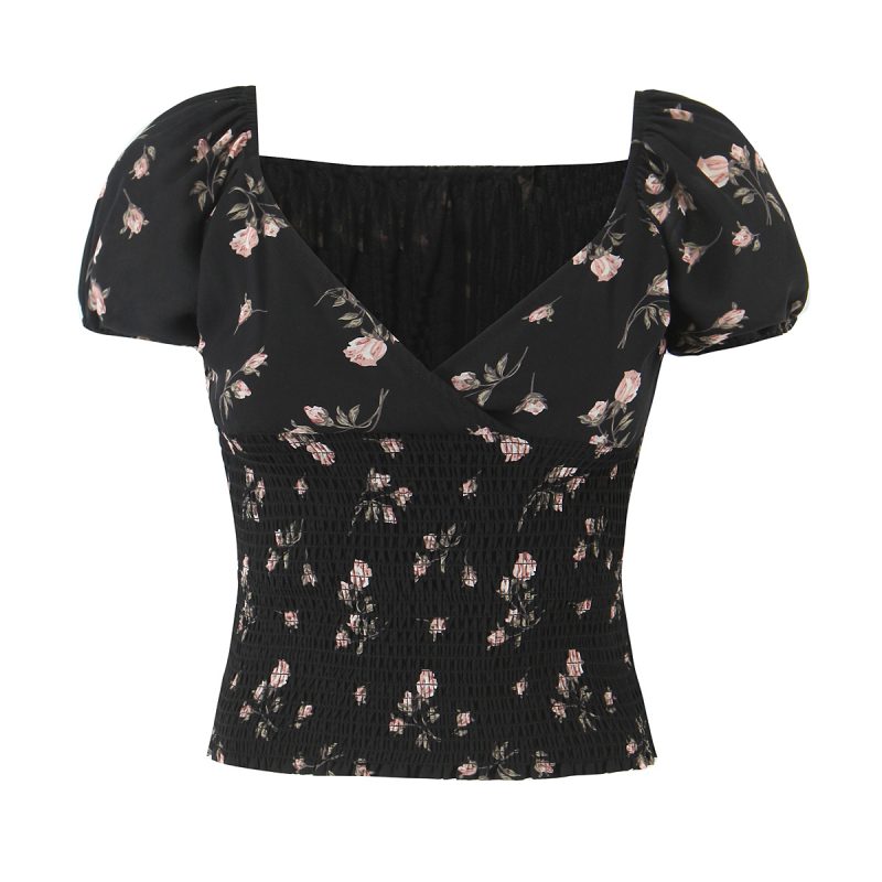 Women’s Short Sleeve Floral Ruffle Top - Image 2