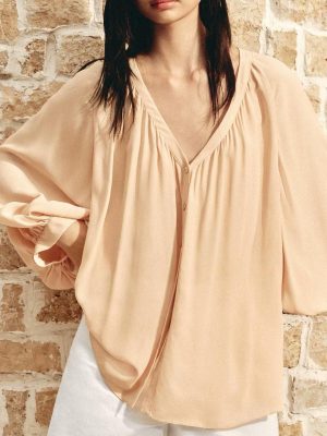 Casual V-Neck Long Sleeve Blouse Women