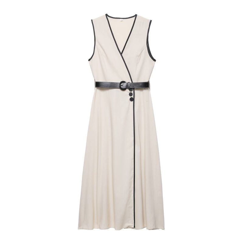 Summer Belted Blended Fabric Midi Dress