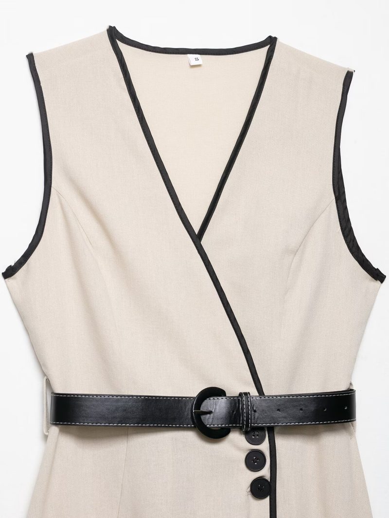 Summer Belted Blended Fabric Midi Dress - Image 3