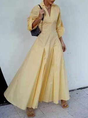 Summer Collared Shirt Style Maxi Trench Dress
