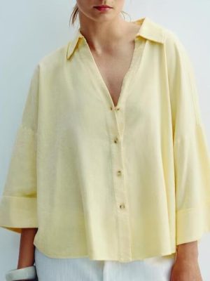 Women’s Linen Blend Wide Sleeve Summer Shirt
